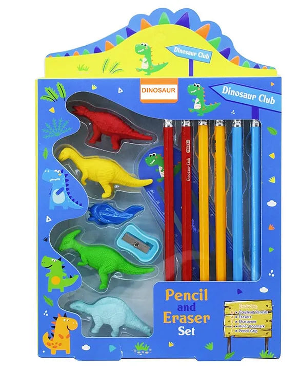 Little Tree Dinosaur Club Theme Pencil And Eraser 13 Pcs Combo Set