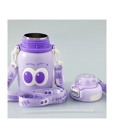 Cute Big Eyes Ding Insulation Cup Cartoon Portable Double Drinking Straw Cup 550 ML (Purple)