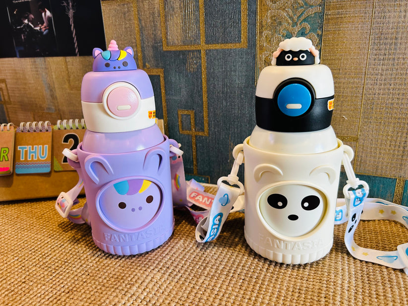 Cute Premium Kids Insulated Water Bottle Stainless with Silicon Cover 500 ML (White)