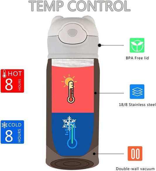 Vacuum Insulated Water Bottle with Straw, Leak-Proof Stainless Steel 14OZ | 410 ML (White)