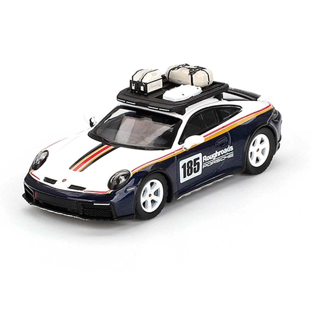 Mini GT Die Cast Collectrors Model Cars: (Porsche 911 Dakar Rallye Design Package White/Gentian Blue Metallic)