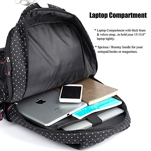 DTBG Laptop Backpack 15.6" Water Resistant (Black with Pink Dots)