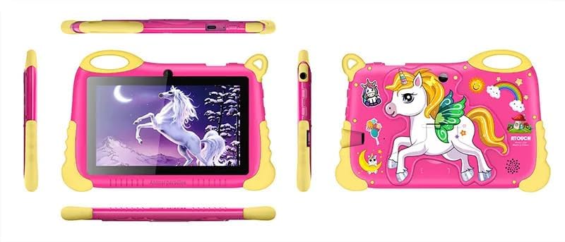 Kids Learning Tablet – 7" HD, 128GB, Dual Cameras, 4G/WiFi, Parental Lock, Fall-Proof Cover (Unicorn - Pink)