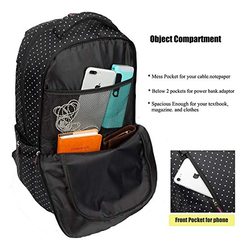 DTBG Laptop Backpack 15.6" Water Resistant (Black with Pink Dots)