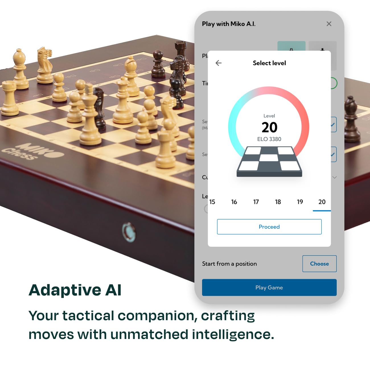 Miko Chess Grand: The World's Smartest AI-Powered Electronic Chess Board | Fully Automated Magnetic Wooden Set with Self-Moving Pieces for All Skill Levels