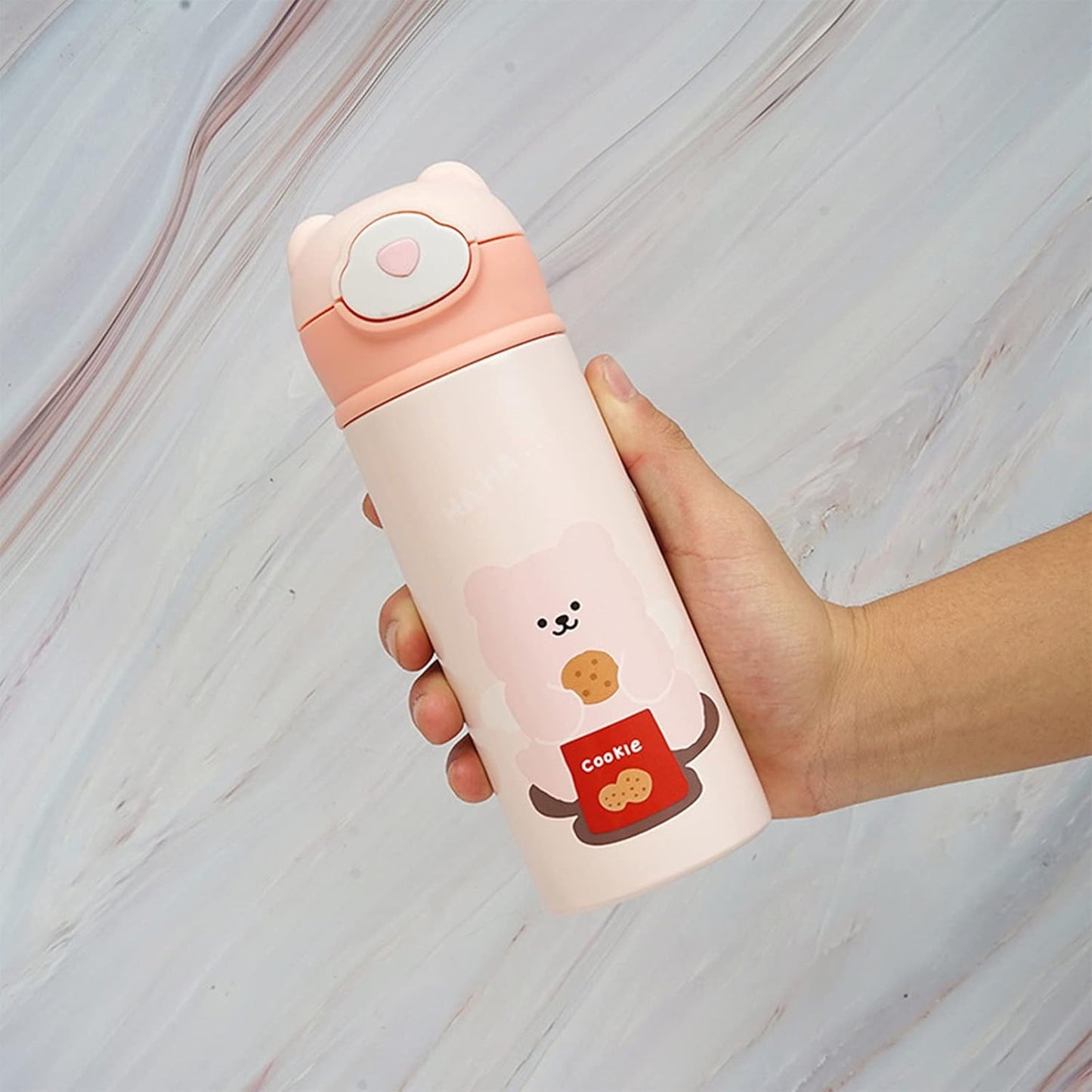 Vacuum Insulated Water Bottle with Straw, Leak-Proof Stainless Steel 14OZ | 410 ML (Pink)