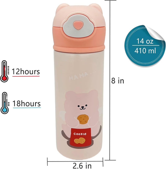 Vacuum Insulated Water Bottle with Straw, Leak-Proof Stainless Steel 14OZ | 410 ML (Pink)