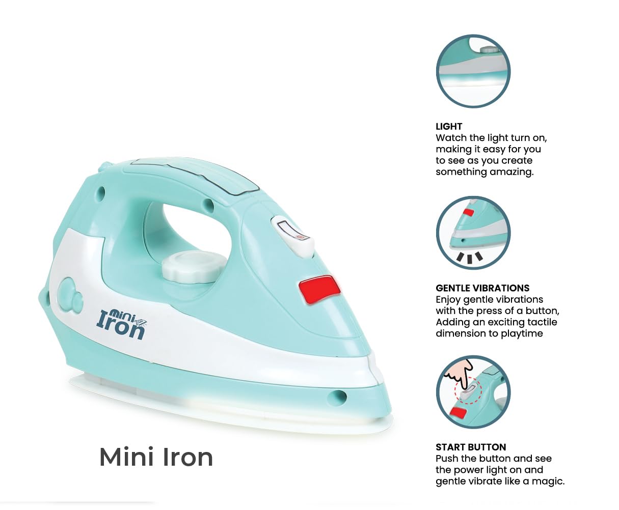 Pablo Honey Mini Iron, Microwave, Oven & Sewing Machine Household Play Set (Blue)