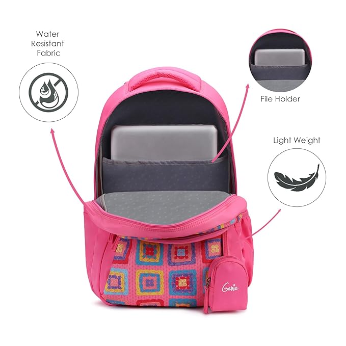 Genie Paige Backpack for Women – 19” | Lightweight, Water-Resistant & Spacious (36L) with Happy Pouch