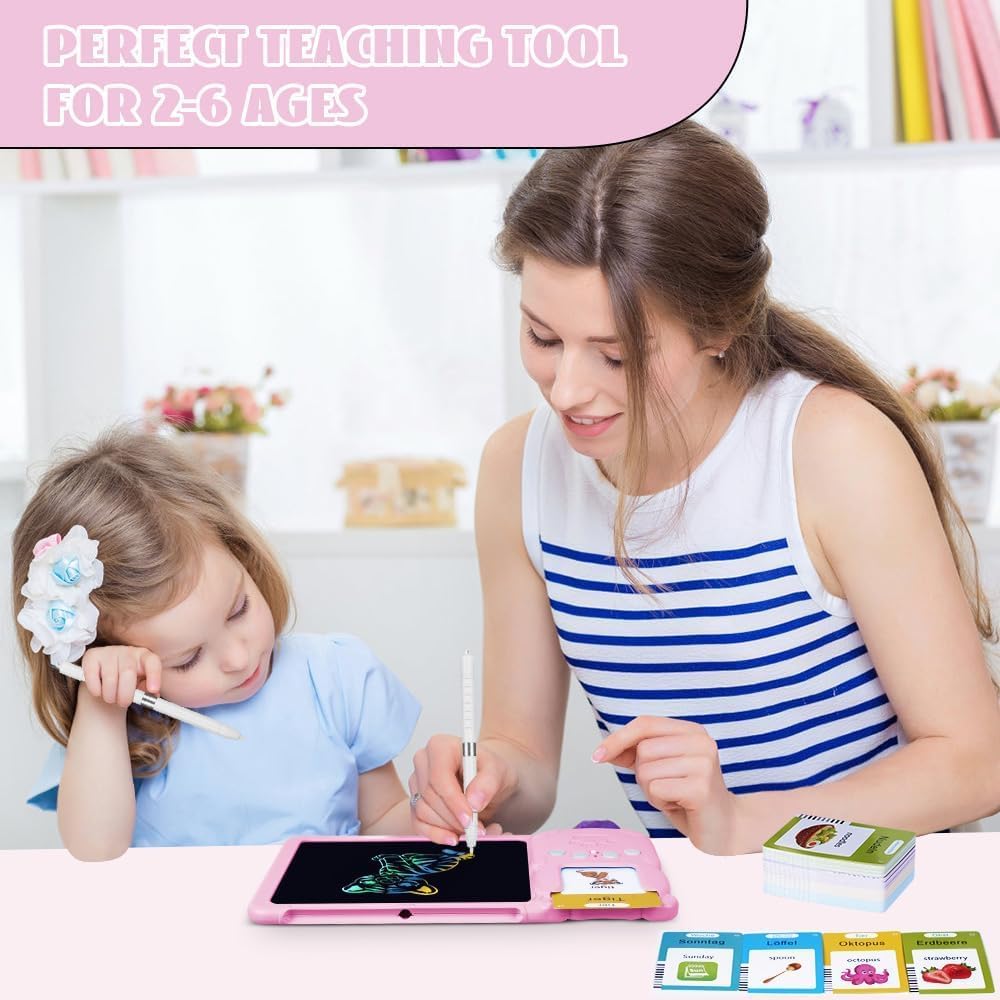 EARLY EDUCATION DEVICE - Talking Flash Cards with LCD Writing Tablet 2 in 1, Sensory Toys for Boys and Girls (Multicolor)
