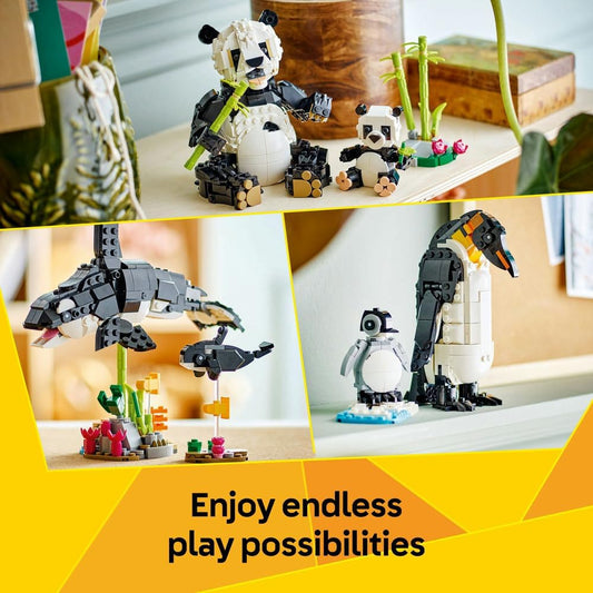 LEGO Creator 3in1 Wild Animals: Panda Family Toy - Transforms into Penguin Figures or Orca Whale Toys - Building Set for Nature-Loving 8+ Year Old Girls & Boys - Creative Birthday Gift - 31165