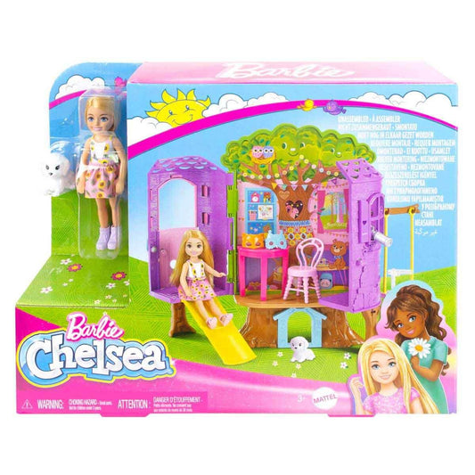 Barbie Chelsea Doll and Treehouse Playset with Pet Puppy, Dollhouse Includes Furniture and Slide, 10+ Accessories