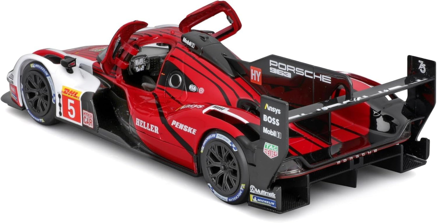 Bburago Metal Die-Cast - 1/24 Scale Model Compatible With Porsche Lmh 963 9Rd 4.6L Turbo V8 2023 Sports - Racing Car Model Red
