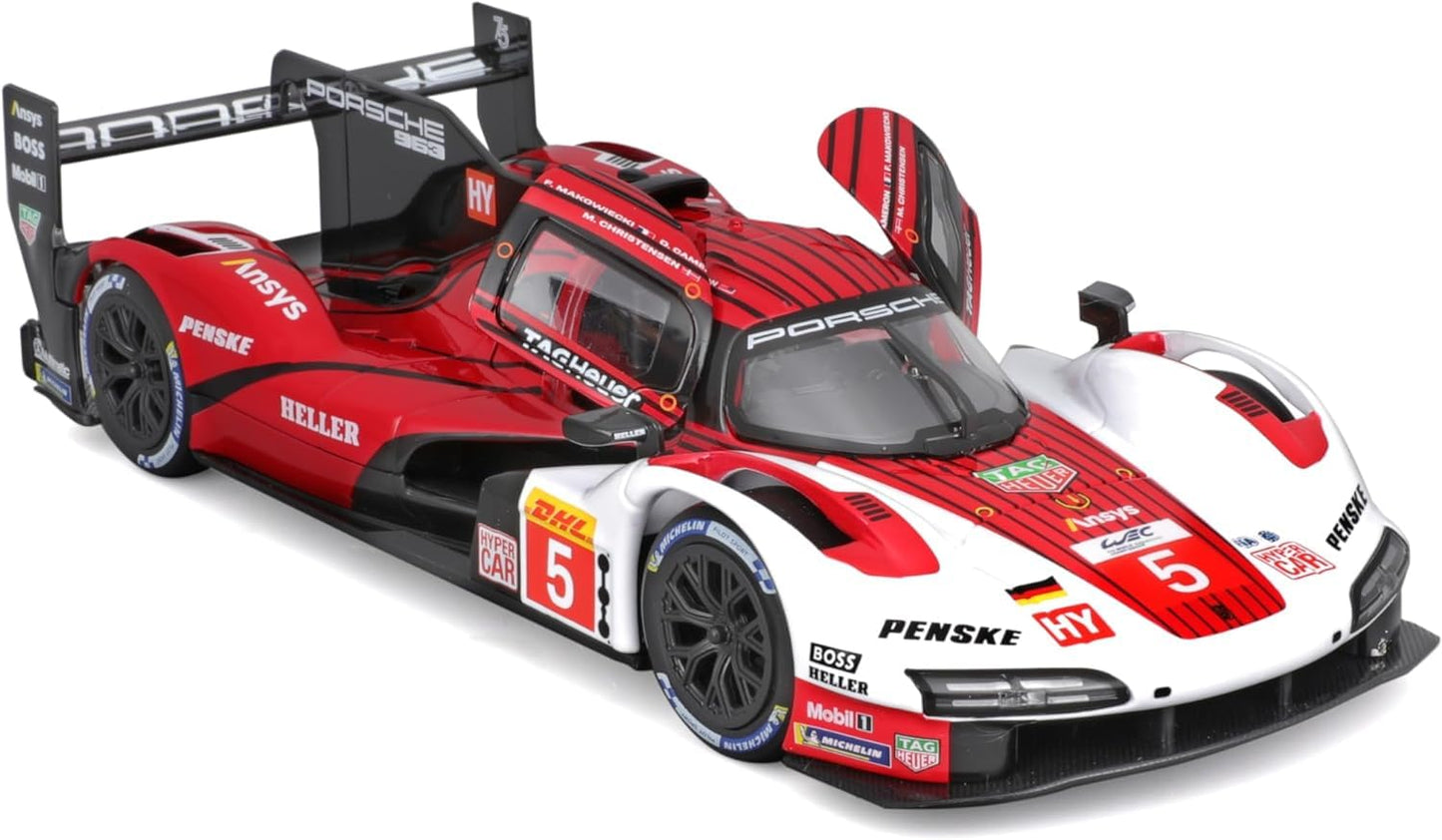 Bburago Metal Die-Cast - 1/24 Scale Model Compatible With Porsche Lmh 963 9Rd 4.6L Turbo V8 2023 Sports - Racing Car Model Red