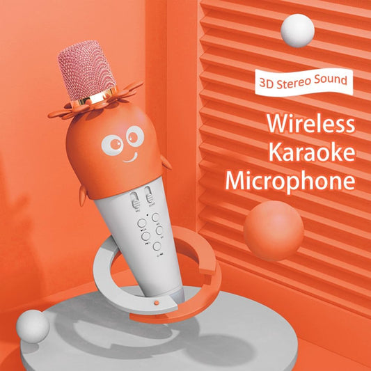 Wireless Bluetooth Karaoke Microphone, Portable 4D Stereo Mircophone with LED 7 Colorful Light, Intelligent Sound Repair Mic Speaker (Orange)