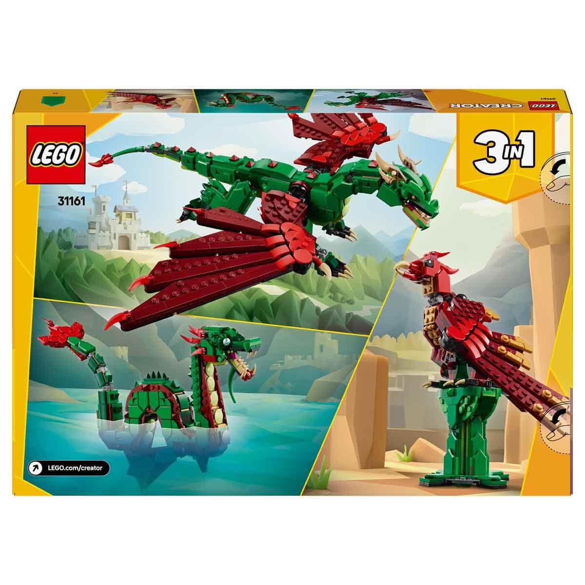 LEGO Creator 3in1 Medieval Dragon Creature Toy Playset 31161 Building Blocks Toys for 9+ Gift for Boys and Girls