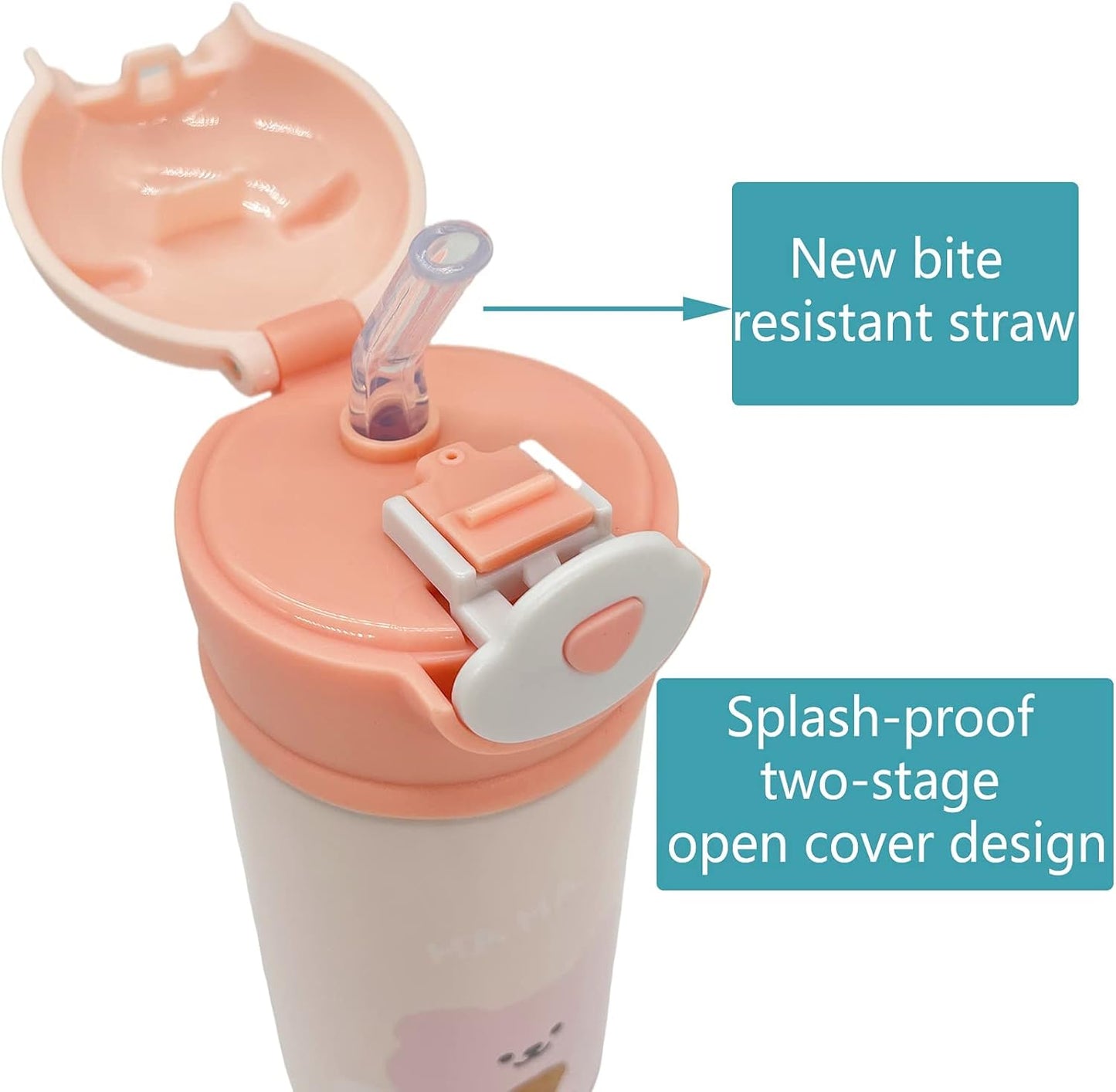 Vacuum Insulated Water Bottle with Straw, Leak-Proof Stainless Steel 14OZ | 410 ML (Pink)