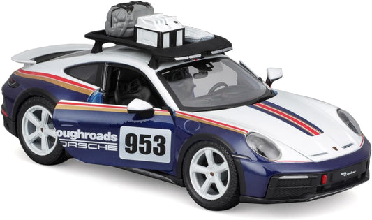 Bburago - 1/24 Scale Model Compatible with Porsche 911 992N # 953 Dakar Rally Racing Car Model 2023 (Blue)
