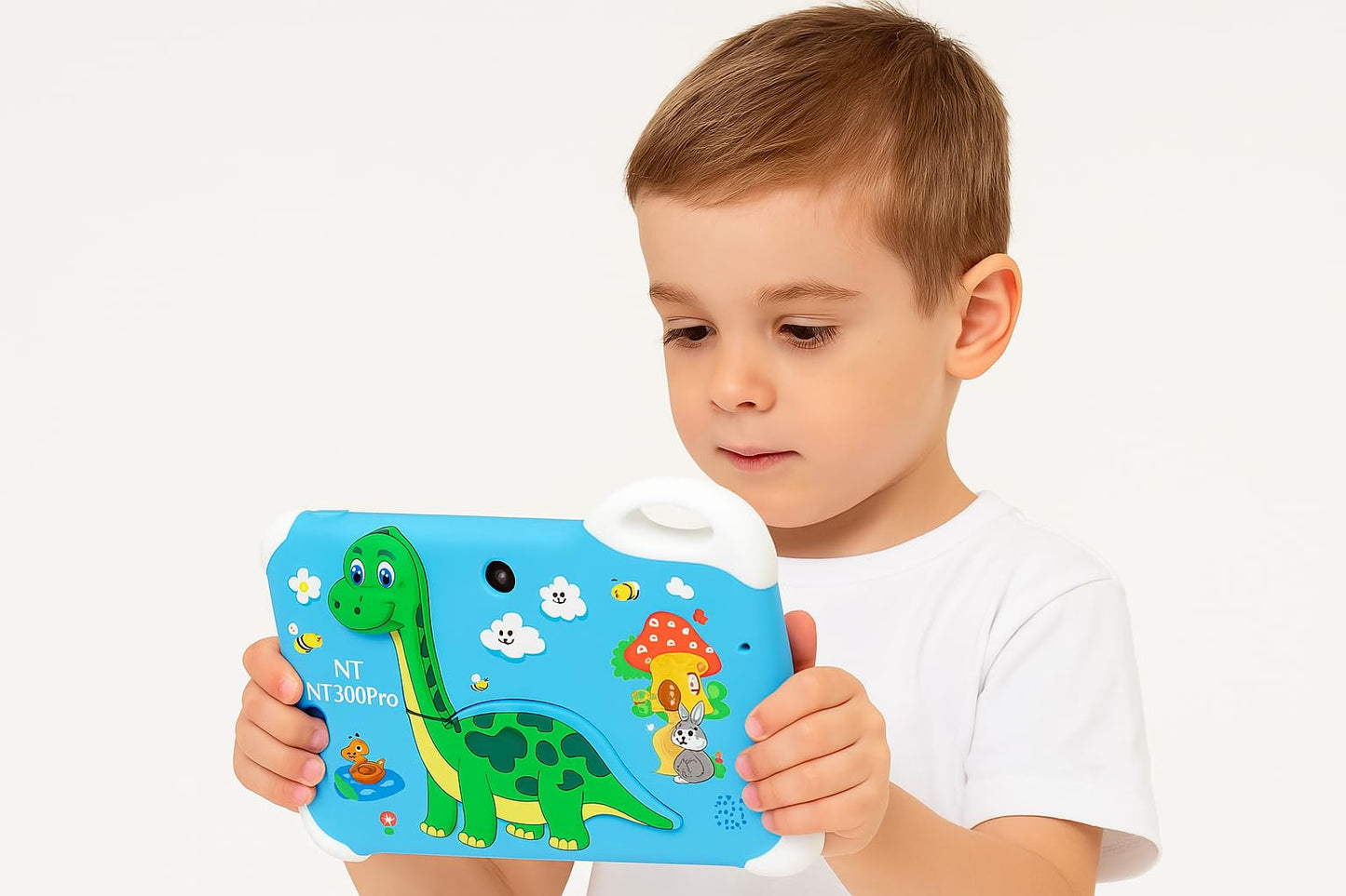 Kids Learning Tablet – 7" HD, 128GB, Dual Cameras, 4G/WiFi, Parental Lock, Fall-Proof Cover (Dinosaur - Green)