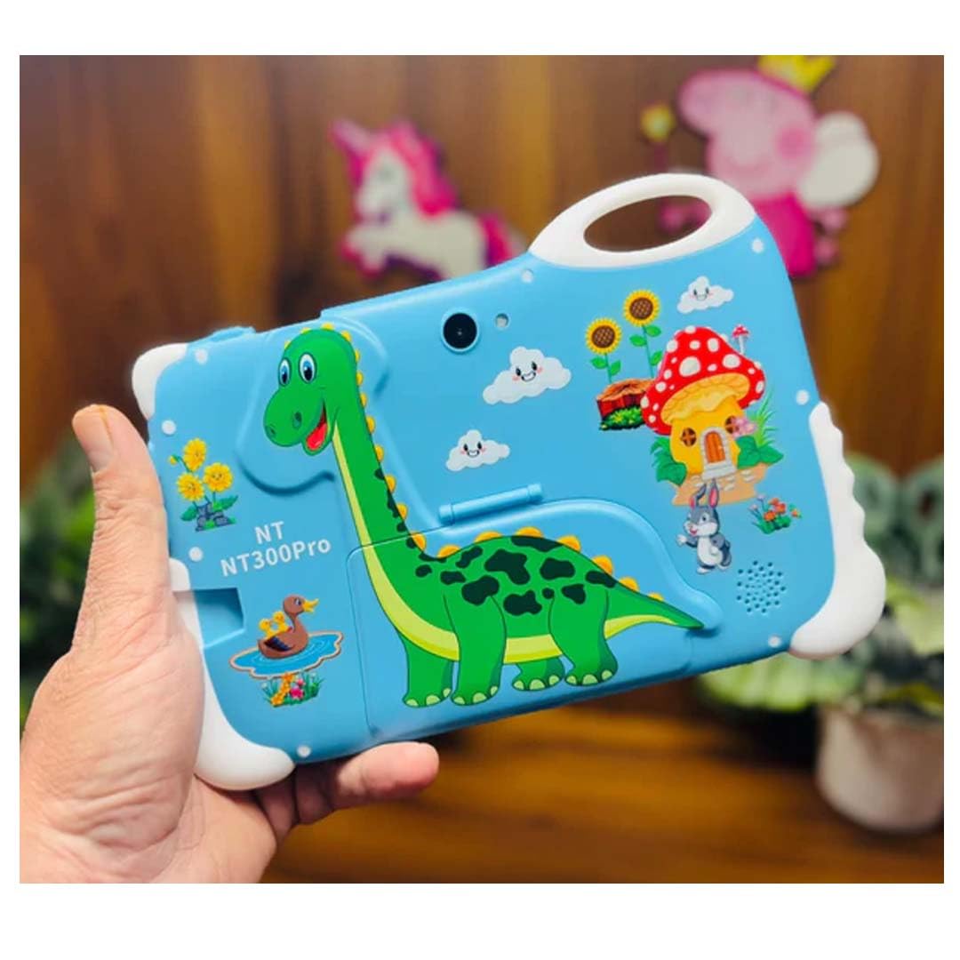 Kids Learning Tablet – 7" HD, 128GB, Dual Cameras, 4G/WiFi, Parental Lock, Fall-Proof Cover (Dinosaur - Green)
