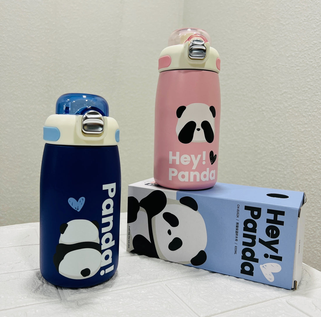 Hey Panda Water Bottle With Straw 650 ML (Pink)