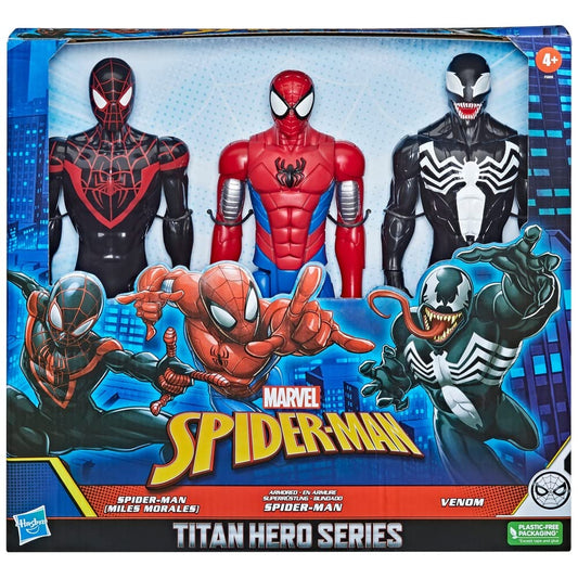 Hasbro Marvel Titan Hero Spider-Man,Miles & Venom 12 inch Action Figures - 3Pack