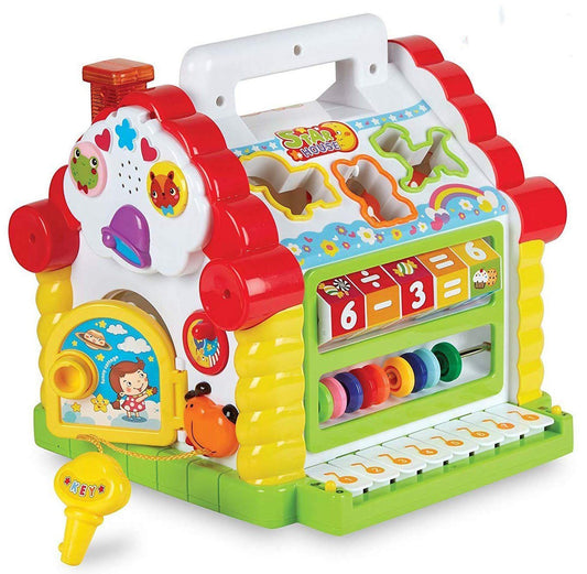 HOLA House Party Educational Toys, Baby House with Shape Sorters, Musical Piano Keys, Counting Math Beads ,Blocks Activity Cube ,Play Cube for Kids - 739