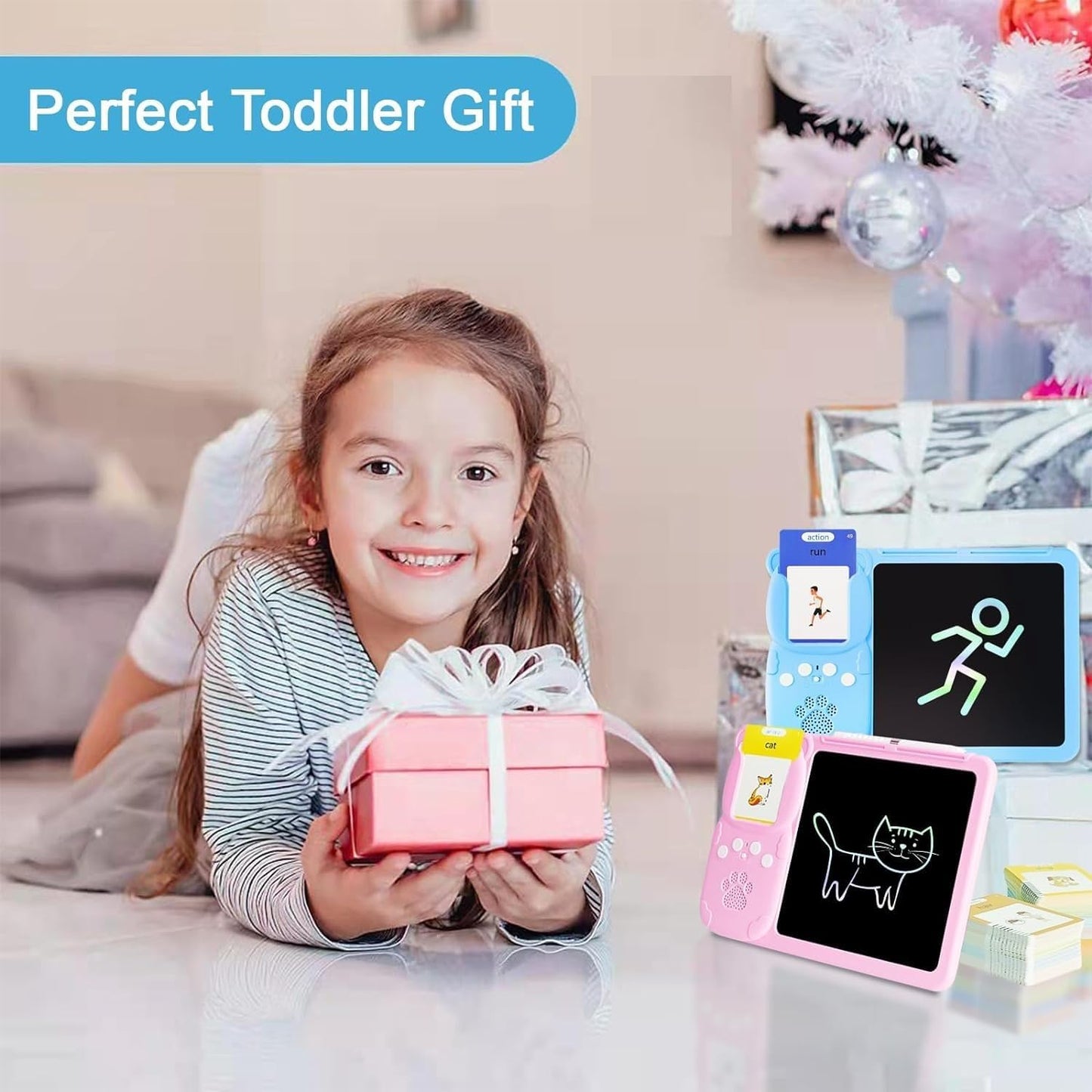 EARLY EDUCATION DEVICE - Talking Flash Cards with LCD Writing Tablet 2 in 1, Sensory Toys for Boys and Girls (Multicolor)