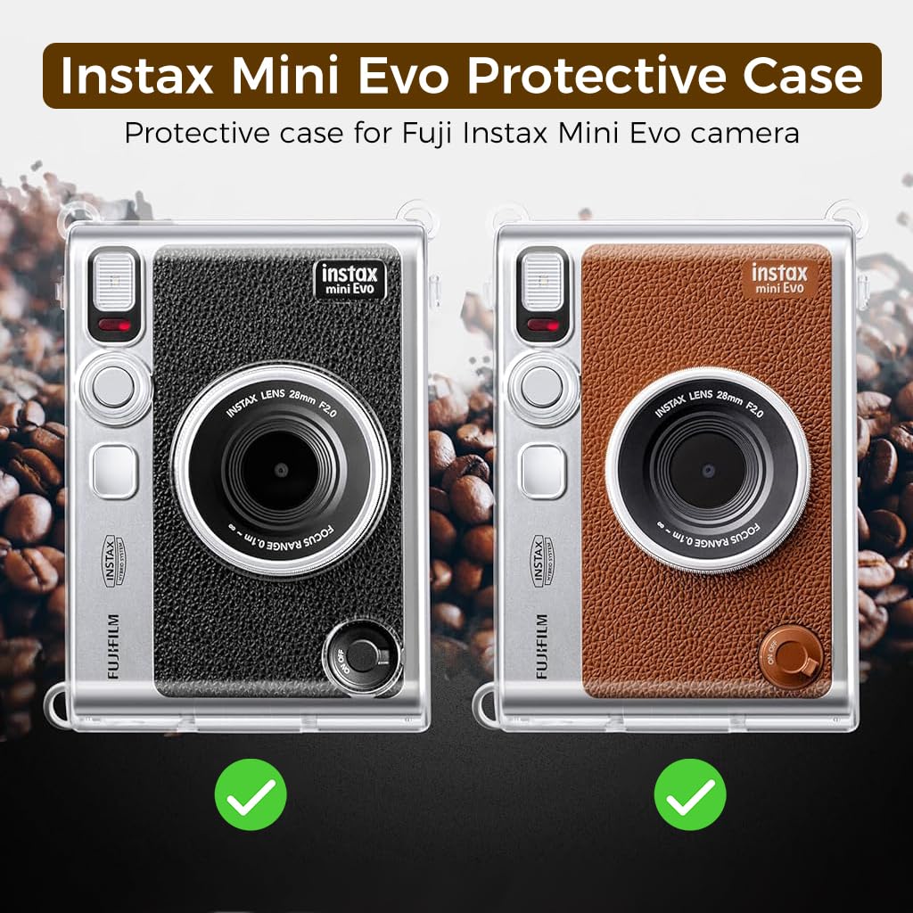 Crystal Clear Protective Case for Fujifilm Instax Mini Evo – Sleek Transparent PC Shell with Attachable Loop