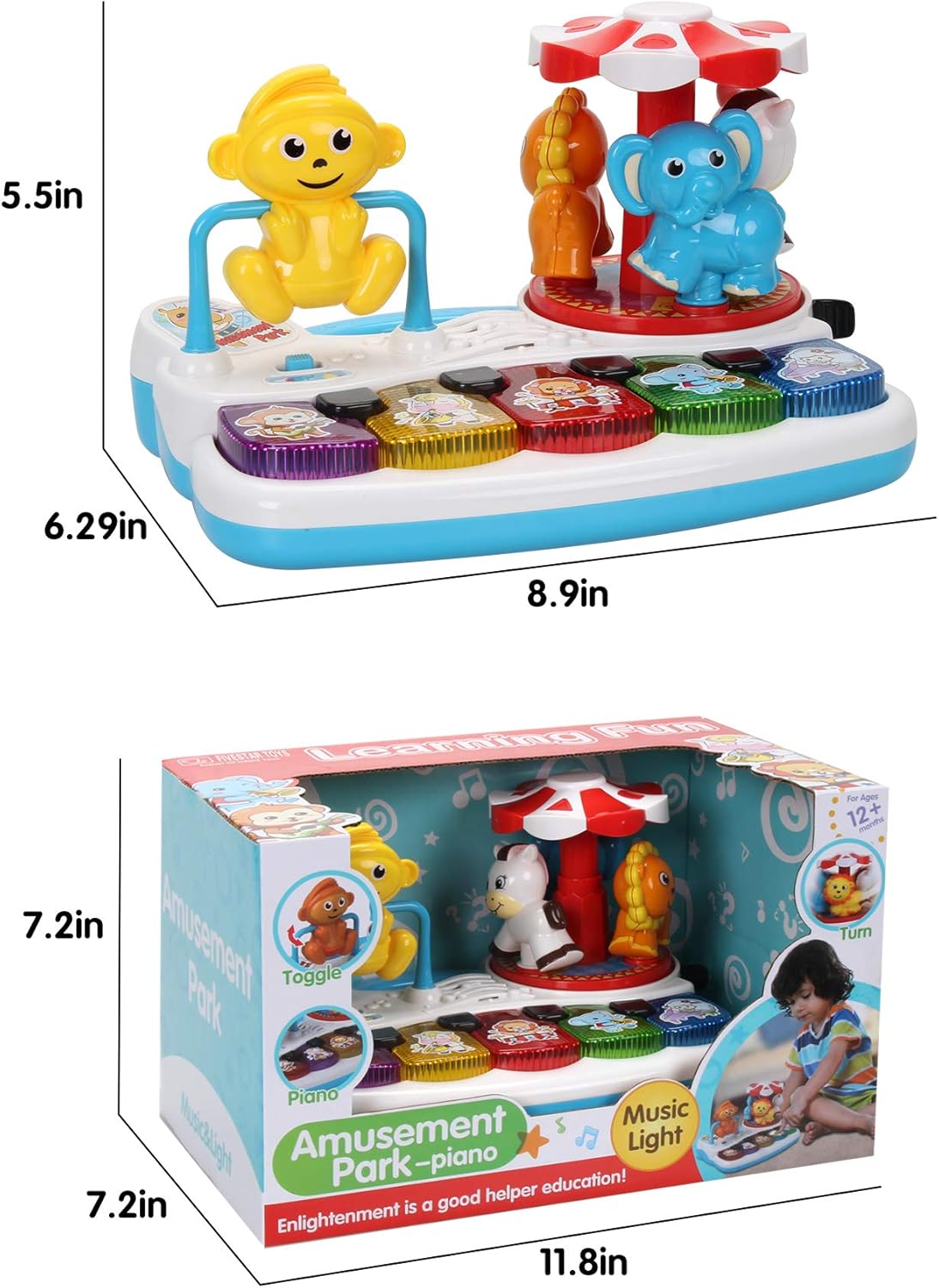 Baby Musical Toys Animal Amusement Park with Light, Kids Baby Toddler Piano Keyboard, Educational Learning Toy