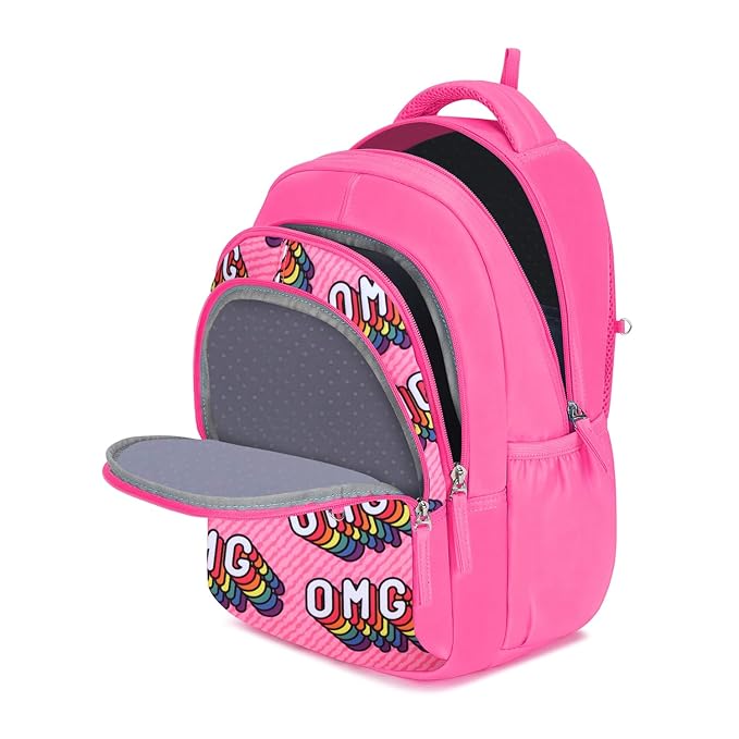 Genie School Bags OMG Kids Backpack – 15" Cute & Colorful Bag for Girls with Happy Pouch