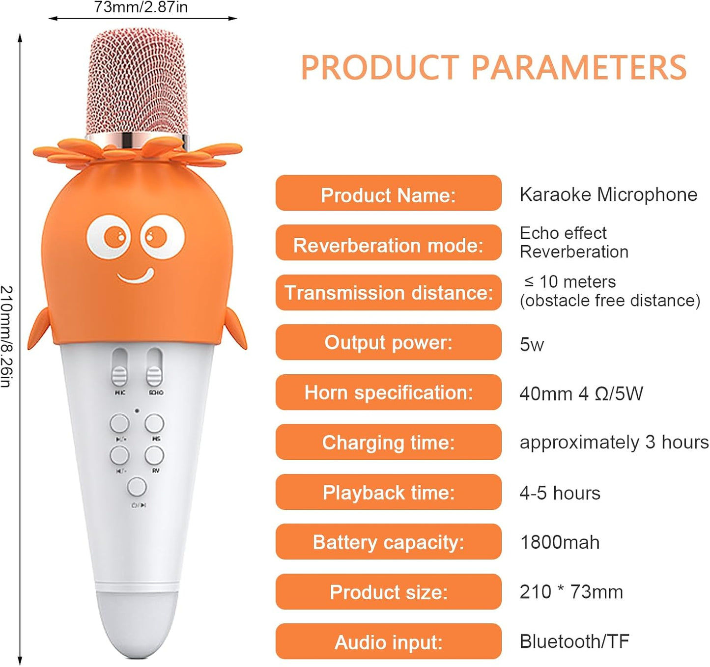 Wireless Bluetooth Karaoke Microphone, Portable 4D Stereo Mircophone with LED 7 Colorful Light, Intelligent Sound Repair Mic Speaker (Orange)