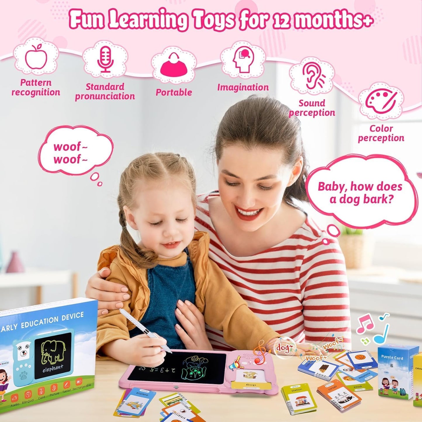 EARLY EDUCATION DEVICE - Talking Flash Cards with LCD Writing Tablet 2 in 1, Sensory Toys for Boys and Girls (Multicolor)