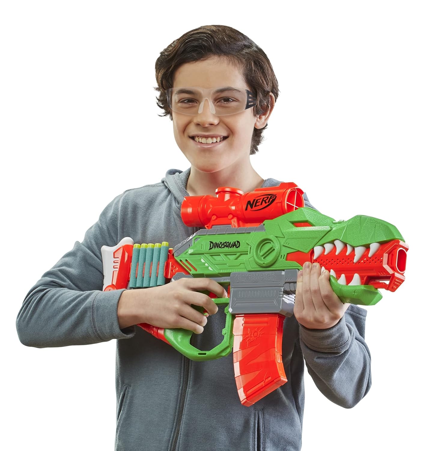 Nerf DinoSquad Rex-Rampage Motorized Dart Blaster, 10-Dart Clip, 20 Official Darts, 10-Dart Storage- T-Rex Dinosaur Design
