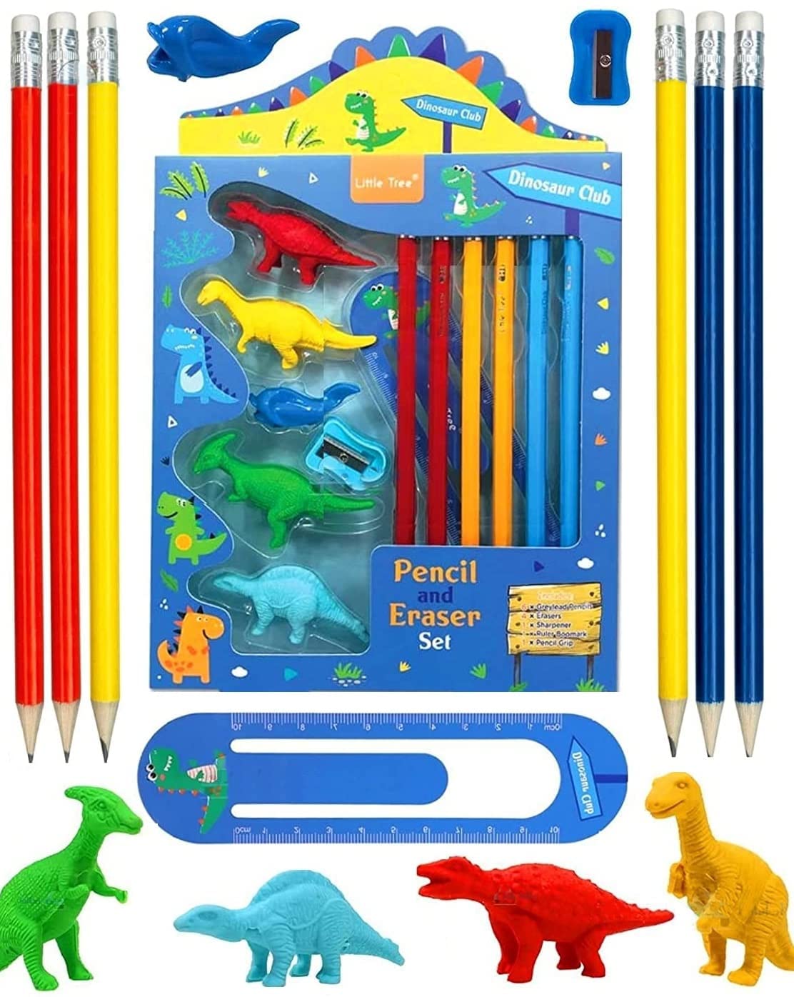 Little Tree Dinosaur Club Theme Pencil And Eraser 13 Pcs Combo Set