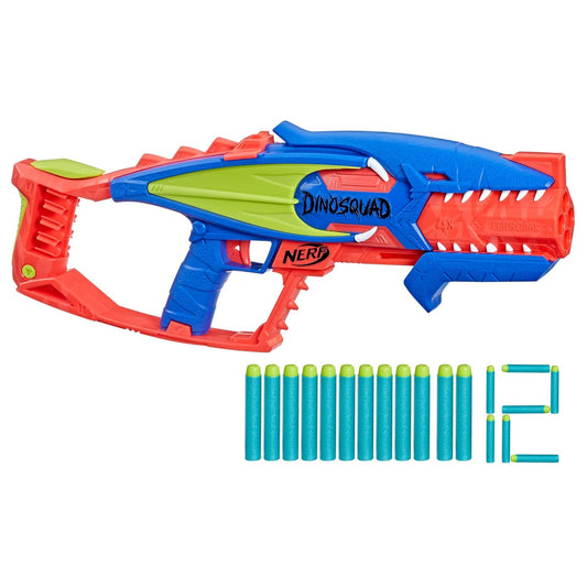 Nerf Dinosquad Terrodak, 4 Dart Blasting, Dart Storage, 12 Nerf Elite Darts, Dinosaur Design, Toy Foam Nerf Blaster for Kids