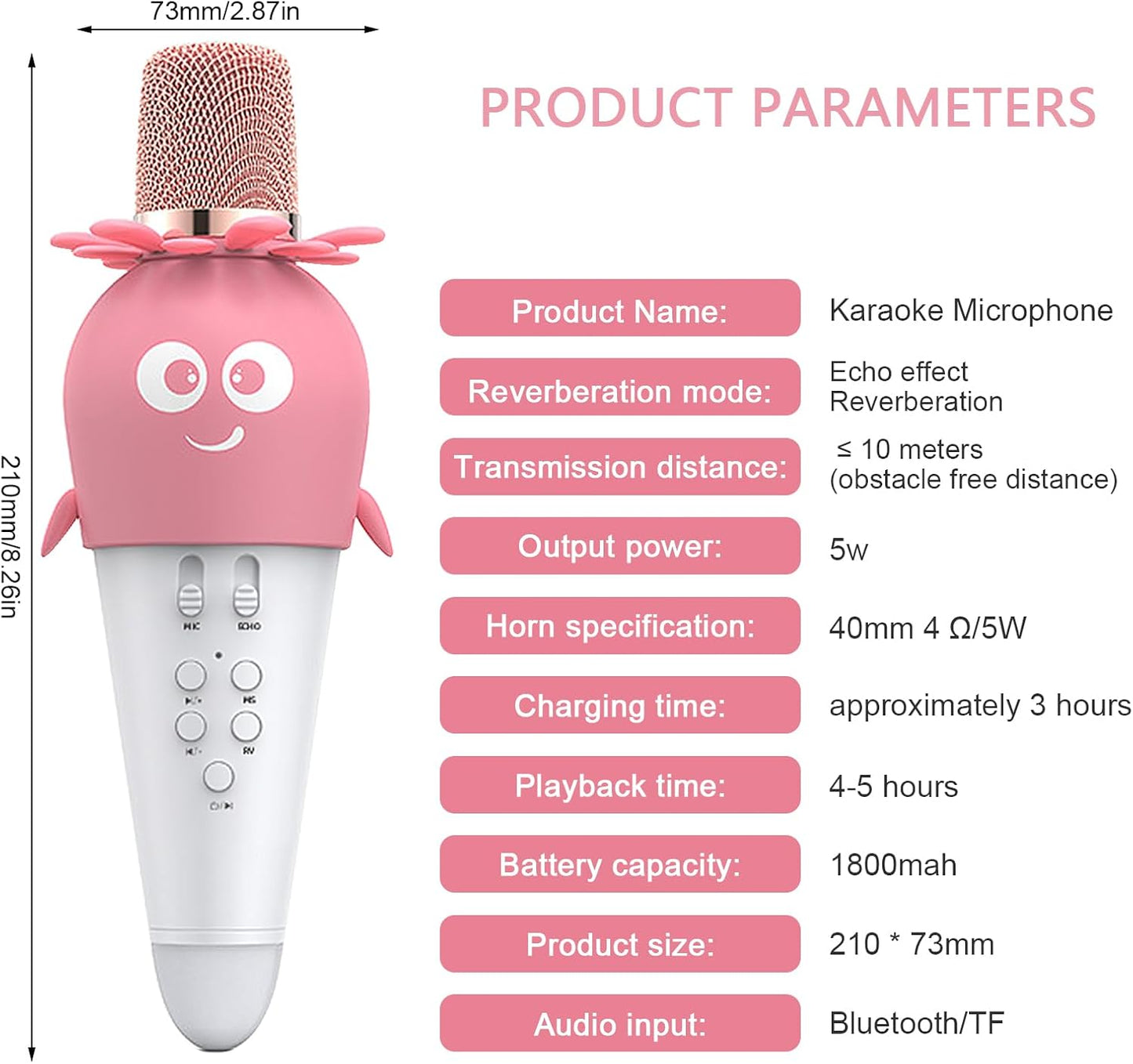 Wireless Bluetooth Karaoke Microphone, Portable 4D Stereo Mircophone with LED 7 Colorful Light, Intelligent Sound Repair Mic Speaker (Pink)
