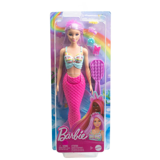 Barbie Mermaid Doll with 7-Inch-Long Pink Fantasy Hair and Colorful Accessories for Styling Play Like Headband and Barrettes