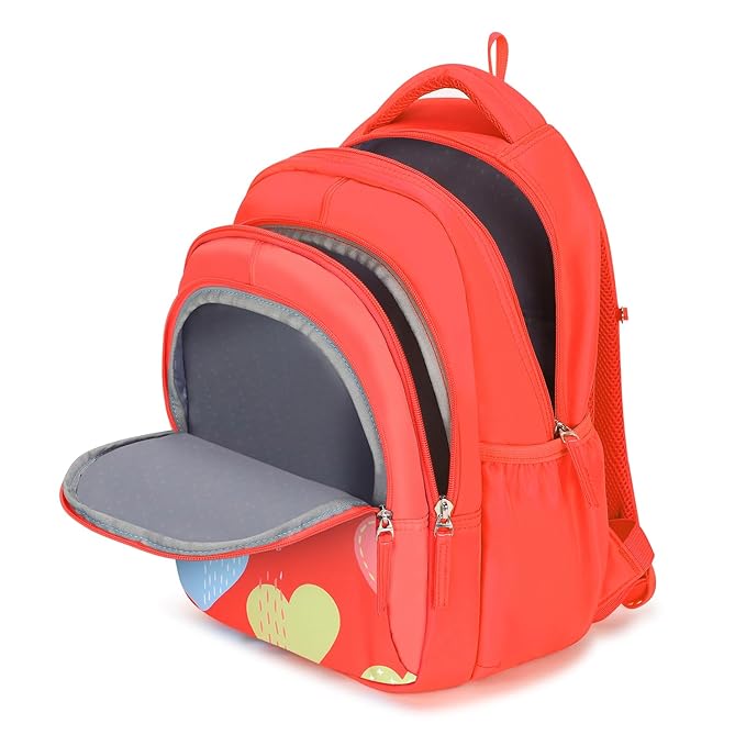 Genie Maisy Kids Backpacks, 15 inches, Cute, Colourful bags for girls, Water Resistant and Lightweight. 3 compartment with Happy Pouch