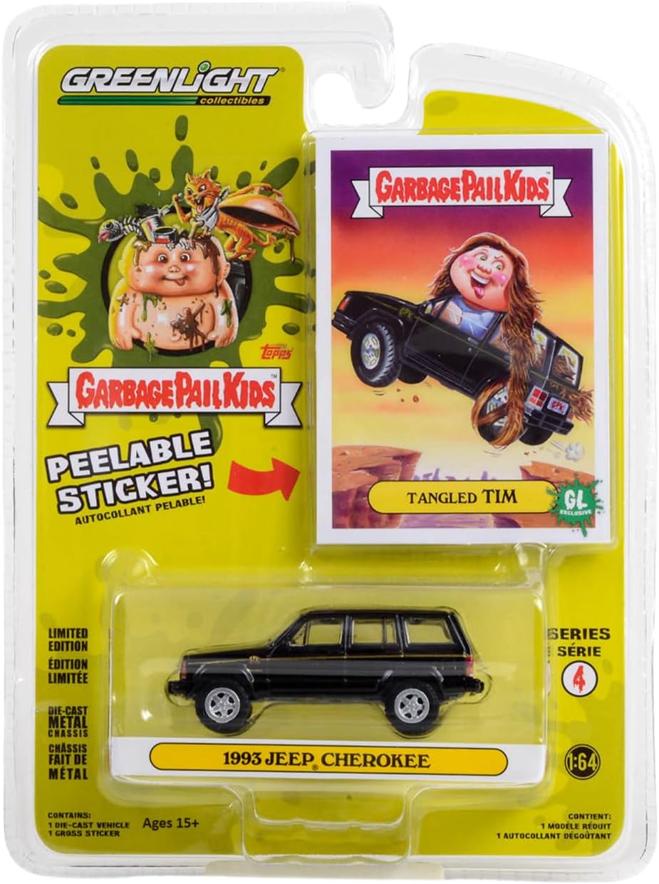 Greenlight Garbage Pail Kids – 1993 Jeep Cherokee with Tangled Tim Peelable Sticker (1:64 Scale Die-Cast)