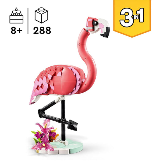 LEGO Creator 3in1 Wild Animals: Pink Flamingo Animal Toy Playset 31170 Building Blocks Toys for 8+ Gift for Boys and Girls