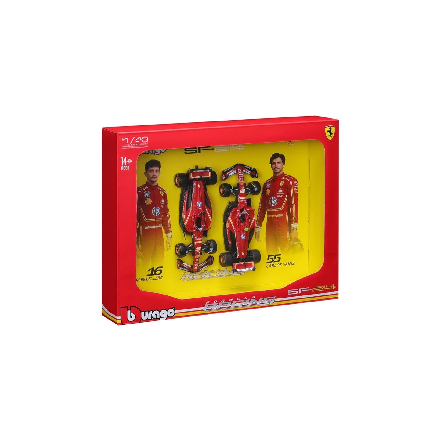 Bburago 2024 Ferrari SF24 Formula F1 Racing Team Set of 2 Cars 1:43 Die Cast Scale Miniature Model Cars, with Photo Frame Packaging
