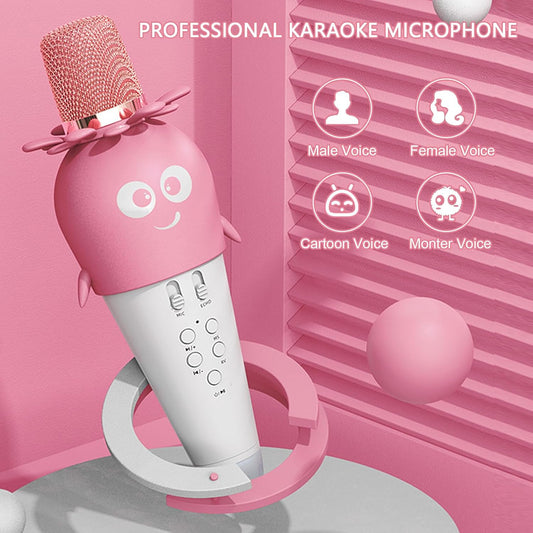 Wireless Bluetooth Karaoke Microphone, Portable 4D Stereo Mircophone with LED 7 Colorful Light, Intelligent Sound Repair Mic Speaker (Pink)