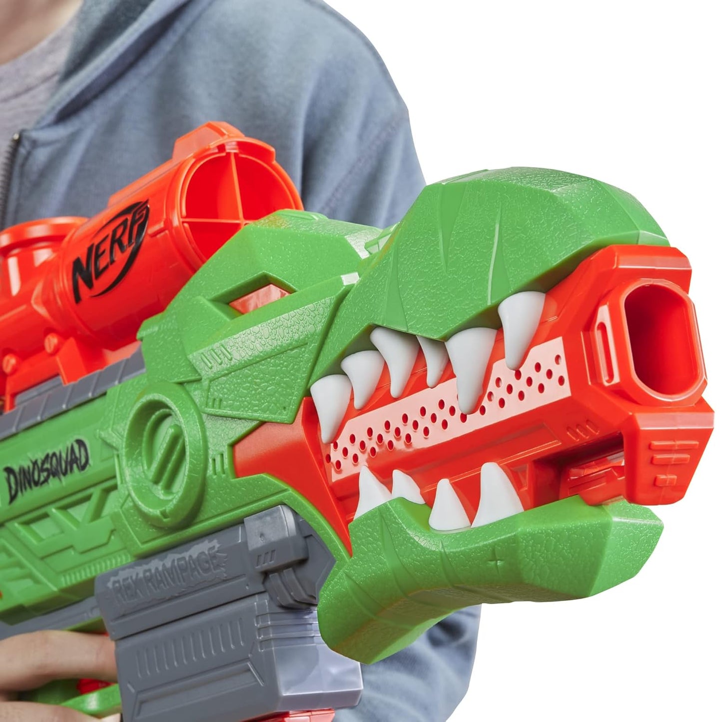 Nerf DinoSquad Rex-Rampage Motorized Dart Blaster, 10-Dart Clip, 20 Official Darts, 10-Dart Storage- T-Rex Dinosaur Design