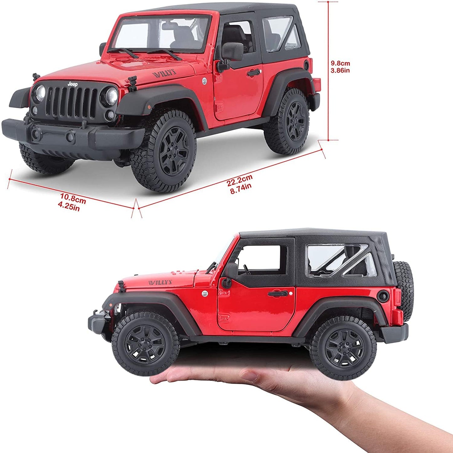 Maisto 1:18 Scale Jeep Wrangler Willys Hard Top 2014 (Red) Off-Road Vehicle Model: