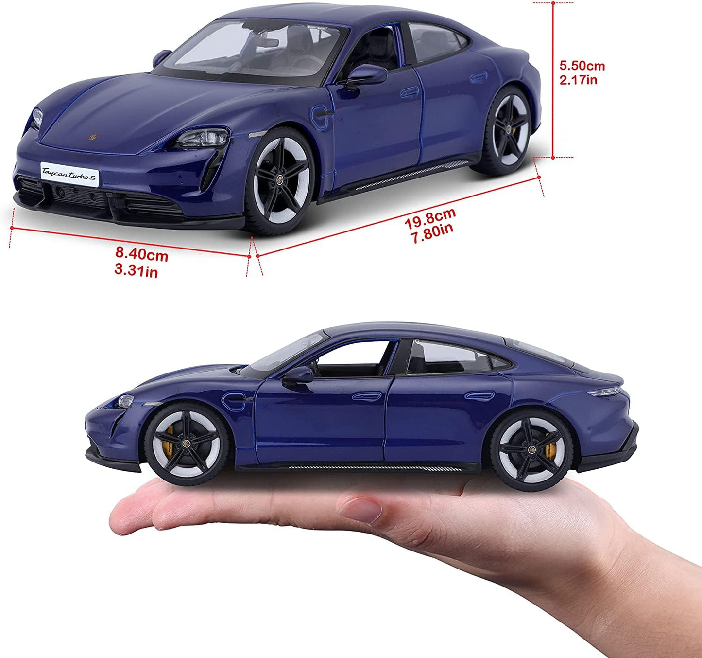 Bburago - 1/24 Scale Model Compatible with Porsche Taycan Turbo S 2019 Sports Car Miniature Collectible (Blue)