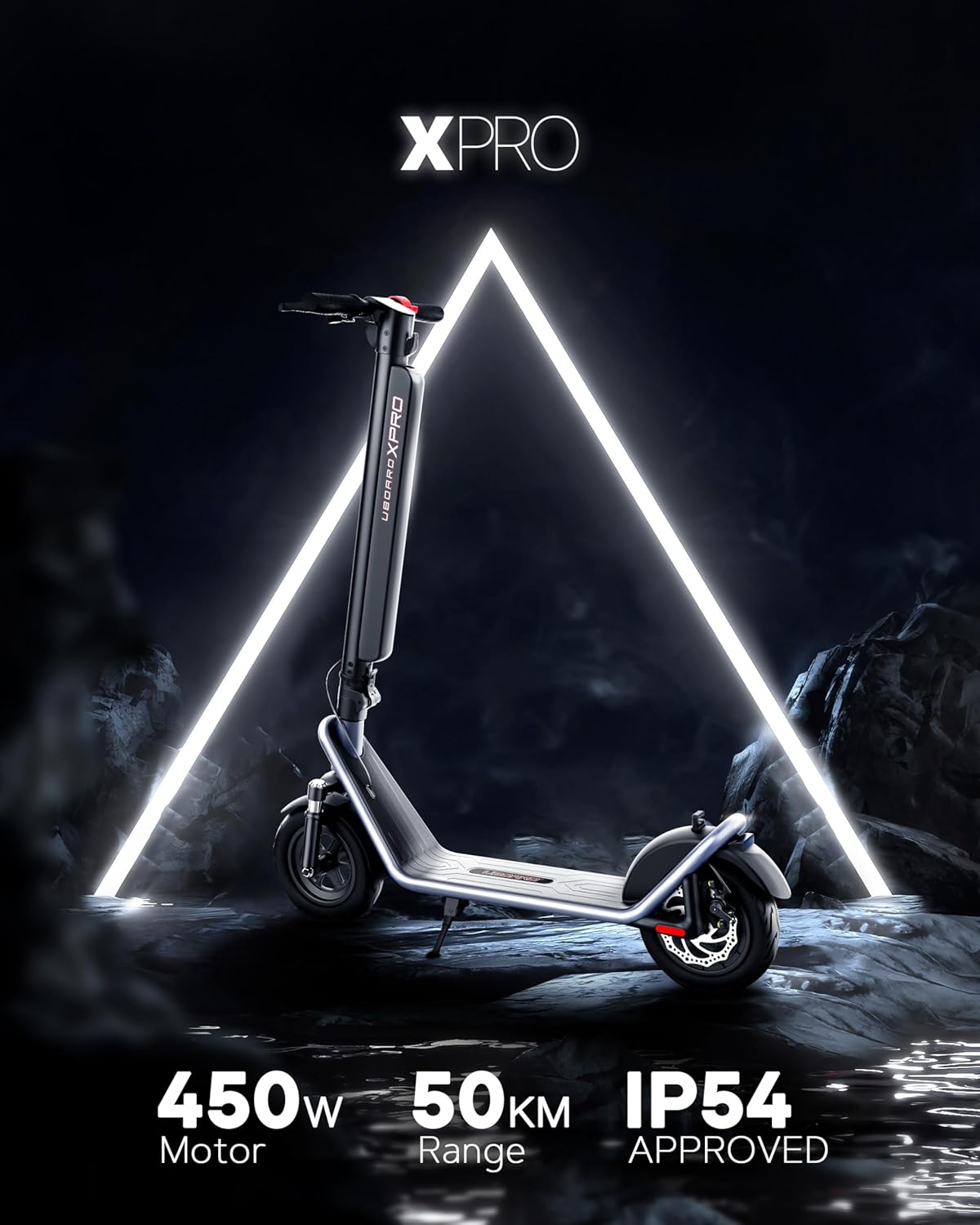 UBOARD X Pro Electric Scooter – 25Km Range, Fast Charging, Foldable E-Ride with LED Display & Dual Brakes (Black)