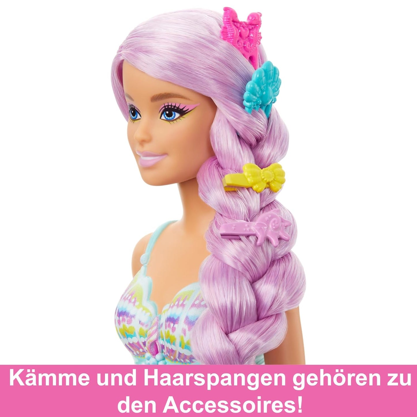 Barbie Mermaid Doll with 7-Inch-Long Pink Fantasy Hair and Colorful Accessories for Styling Play Like Headband and Barrettes