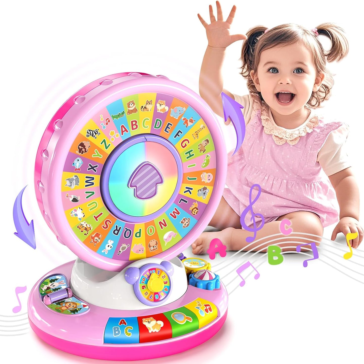 Musical Spin & Sing Alphabet Zoo Infant Toys – Interactive Learning Toy for Toddlers Ages 6–18 Months | Educational Gift for Baby Boys & Girls (1–3 Years) - Pink