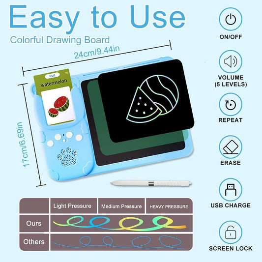 EARLY EDUCATION DEVICE - Talking Flash Cards with LCD Writing Tablet 2 in 1, Sensory Toys for Boys and Girls (Multicolor)